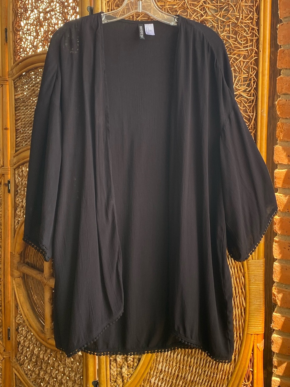 Divided Women’s Black Open-Front Kimono Coverup Lightweight Layering